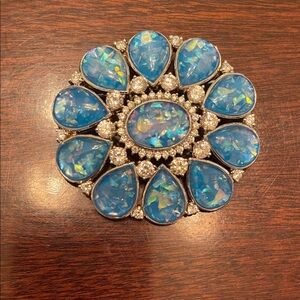 Blue and Silver Floral Brooch